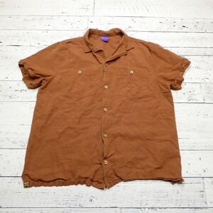 Backcountry Shirt Mens Large Rust Red Linen Cotton Blend Short Sleeve Breathable